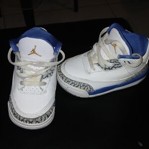 Kids Jordans White and Blue Sneakers